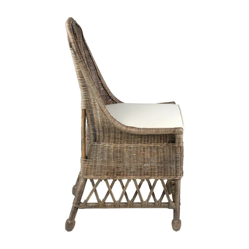 White / Grey Armless Rattan Dining Chair with Cushion – Seats 1