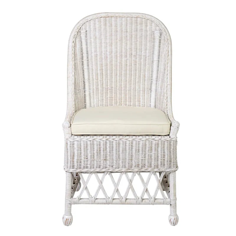 White / Grey Armless Rattan Dining Chair with Cushion – Seats 1