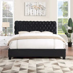 Black Velvet Button Tufted Bed Frame – King/Queen