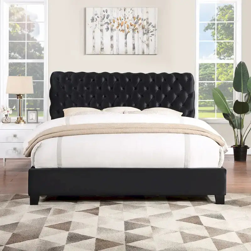 Black Velvet Button Tufted Bed Frame – King/Queen
