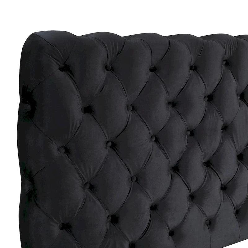 Black Velvet Button Tufted Bed Frame – King/Queen