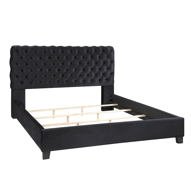 Black Velvet Button Tufted Bed Frame – King/Queen