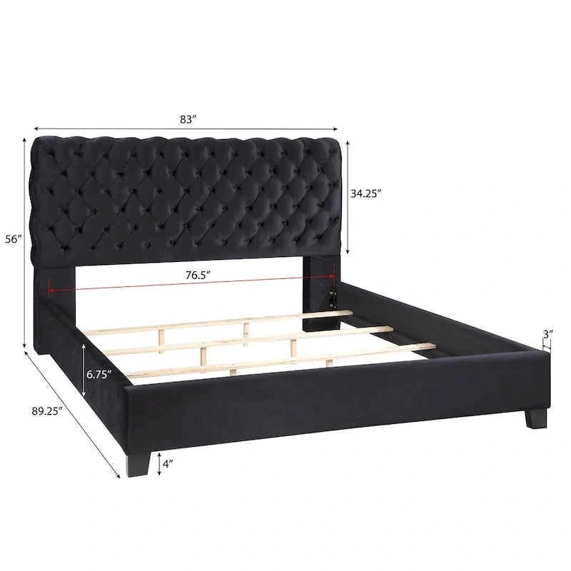 Black Velvet Button Tufted Bed Frame – King/Queen