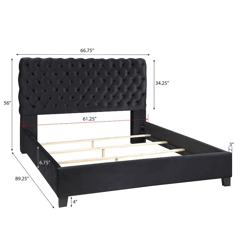 Black Velvet Button Tufted Bed Frame – King/Queen