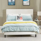 Beige / Black Velvet Platform Bed Frame with Wingback Headboard, Queen, 2 Colors