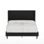 Beige / Black Velvet Platform Bed Frame with Wingback Headboard, Queen, 2 Colors