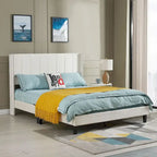 Beige / Black Velvet Platform Bed Frame with Wingback Headboard, Queen, 2 Colors