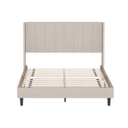 Beige / Black Velvet Platform Bed Frame with Wingback Headboard, Queen, 2 Colors