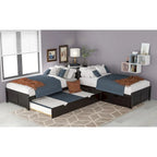 Espresso L-Shaped Twin Bunk Bed with Trundle, Drawers & Built-in Desk, 3-Person