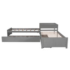 Espresso L-Shaped Twin Bunk Bed with Trundle, Drawers & Built-in Desk, 3-Person