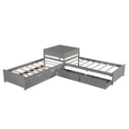 Espresso L-Shaped Twin Bunk Bed with Trundle, Drawers & Built-in Desk, 3-Person