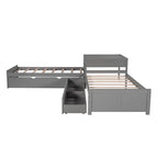 Espresso L-Shaped Twin Bunk Bed with Trundle, Drawers & Built-in Desk, 3-Person