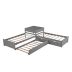 Espresso L-Shaped Twin Bunk Bed with Trundle, Drawers & Built-in Desk, 3-Person
