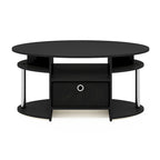 Oval Coffee Table with Open Shelf & Storage Bin, Chrome Legs, Americano/White Oak, 1–2 Person
