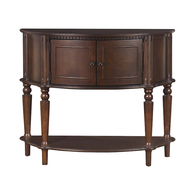 Brown Half-Round Console Table, Wood, 1-Piece