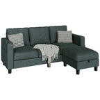 Grey Linen L-Shaped Sectional Sofa with Reversible Chaise, Seats 3–4