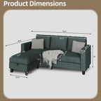 Grey Linen L-Shaped Sectional Sofa with Reversible Chaise, Seats 3–4