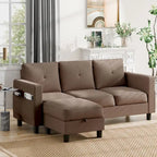 Grey Linen L-Shaped Sectional Sofa with Reversible Chaise, Seats 3–4