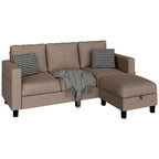 Grey Linen L-Shaped Sectional Sofa with Reversible Chaise, Seats 3–4
