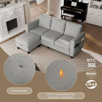 Grey Linen L-Shaped Sectional Sofa with Reversible Chaise, Seats 3–4