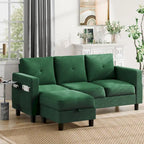 Grey Linen L-Shaped Sectional Sofa with Reversible Chaise, Seats 3–4