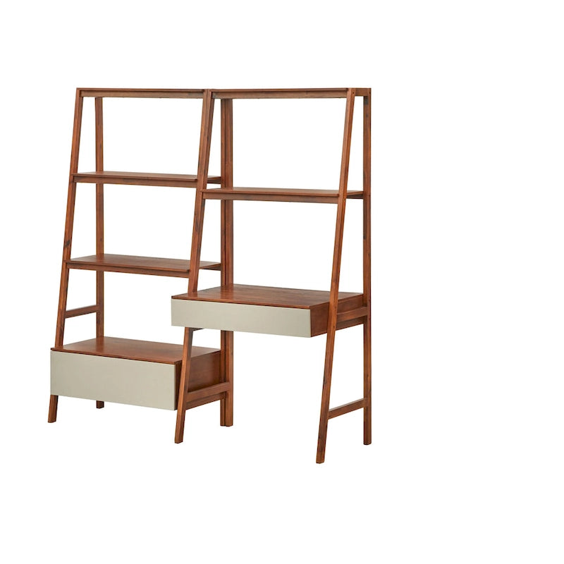 Walnut/Grey Nordic Ladder Desk & Bookshelf Set, 2-Piece