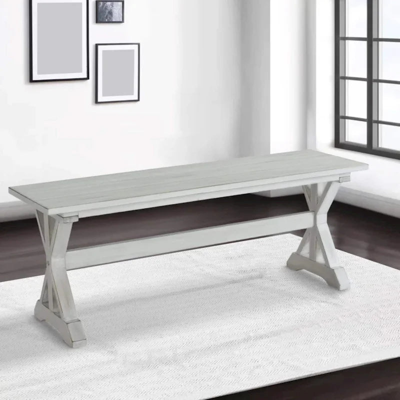 Antique White Backless Dining Bench, Farmhouse Style, Seats 2