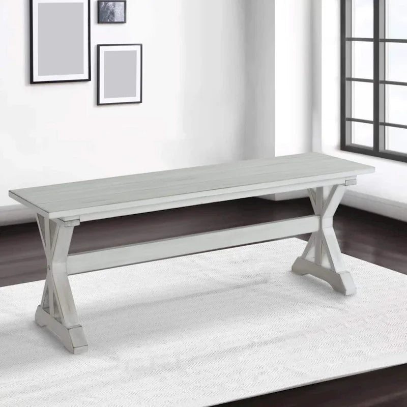 Antique White Backless Dining Bench, Farmhouse Style, Seats 2