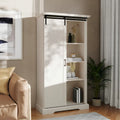 White / Graywash / Black Farmhouse Sliding Barn Door Storage Cabinet, 6-Shelf, Single Assembly