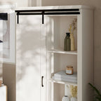 White / Graywash / Black Farmhouse Sliding Barn Door Storage Cabinet, 6-Shelf, Single Assembly