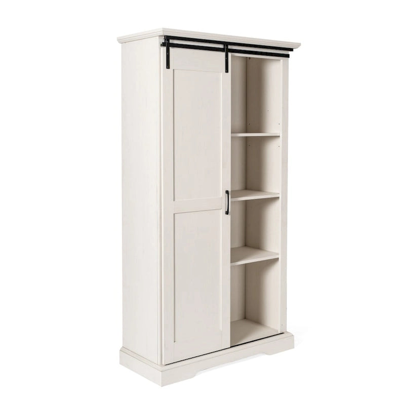White / Graywash / Black Farmhouse Sliding Barn Door Storage Cabinet, 6-Shelf, Single Assembly