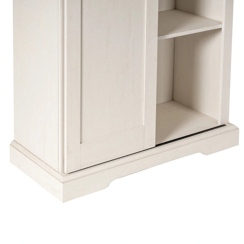 White / Graywash / Black Farmhouse Sliding Barn Door Storage Cabinet, 6-Shelf, Single Assembly