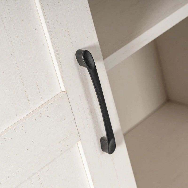 White / Graywash / Black Farmhouse Sliding Barn Door Storage Cabinet, 6-Shelf, Single Assembly