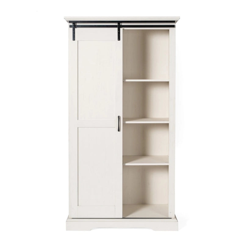 White / Graywash / Black Farmhouse Sliding Barn Door Storage Cabinet, 6-Shelf, Single Assembly
