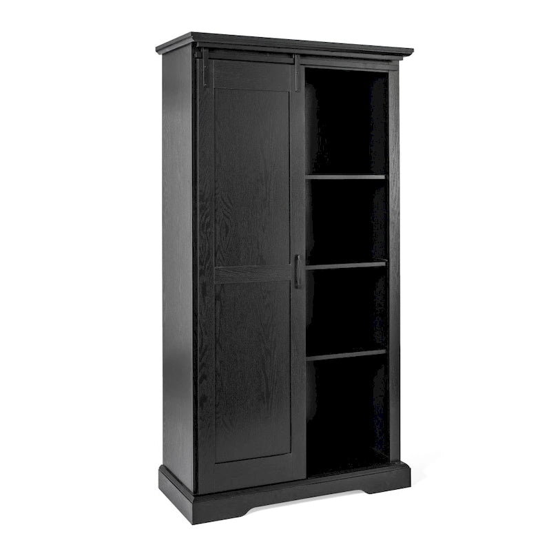 White / Graywash / Black Farmhouse Sliding Barn Door Storage Cabinet, 6-Shelf, Single Assembly