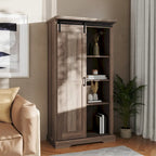 White / Graywash / Black Farmhouse Sliding Barn Door Storage Cabinet, 6-Shelf, Single Assembly