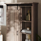 White / Graywash / Black Farmhouse Sliding Barn Door Storage Cabinet, 6-Shelf, Single Assembly