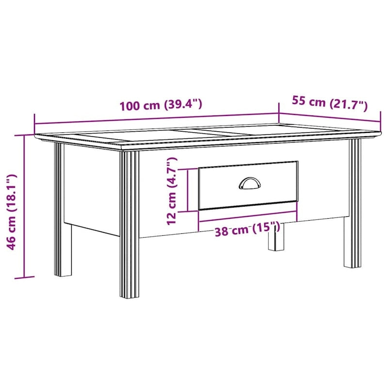 Solid Wood Coffee Side Table with Drawer – Gray / White / White & Brown