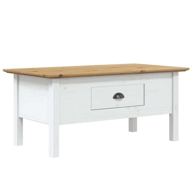 Solid Wood Coffee Side Table with Drawer – Gray / White / White & Brown