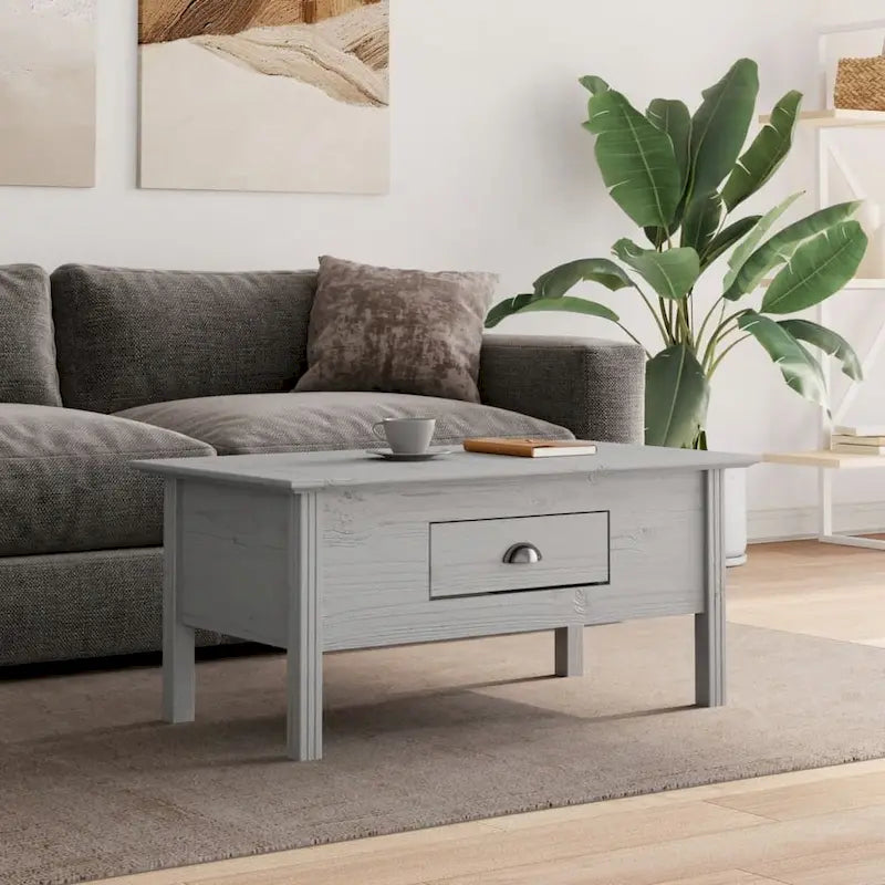 Solid Wood Coffee Side Table with Drawer – Gray / White / White & Brown
