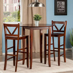 Walnut 3-Piece Pub Table & V-Back Bar Stool Set, Seats 2