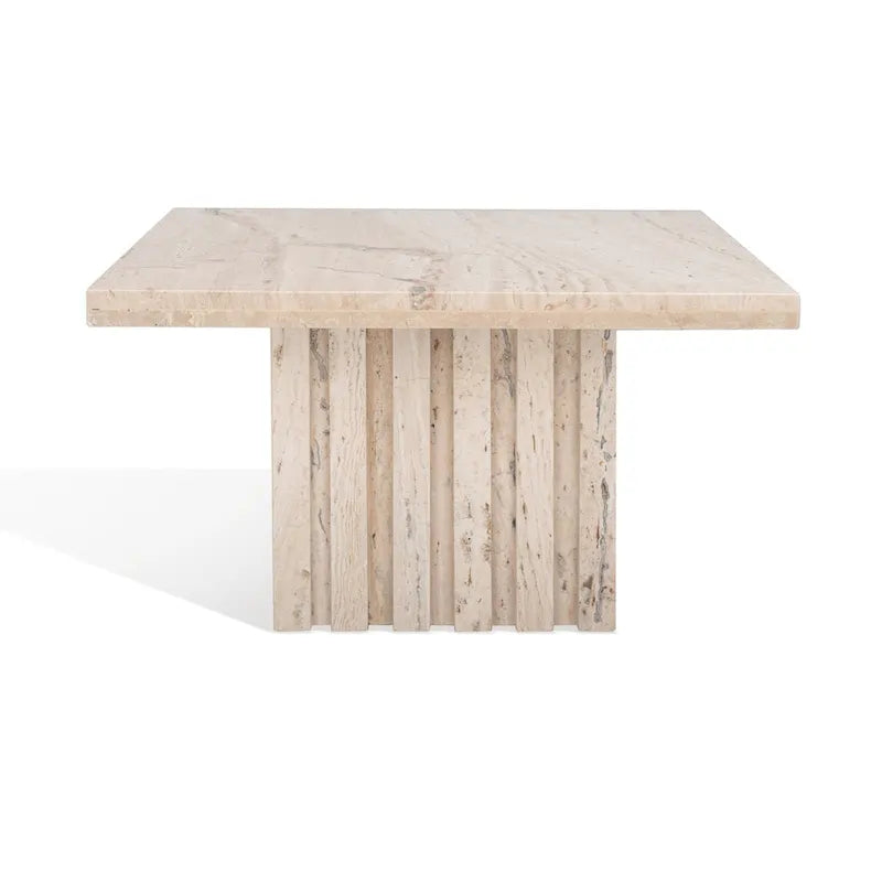 Off White Square Marble Accent Table, Fluted Base, 1-Piece
