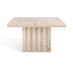 Off White Square Marble Accent Table, Fluted Base, 1-Piece