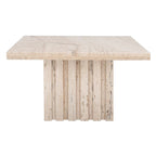 Off White Square Marble Accent Table, Fluted Base, 1-Piece