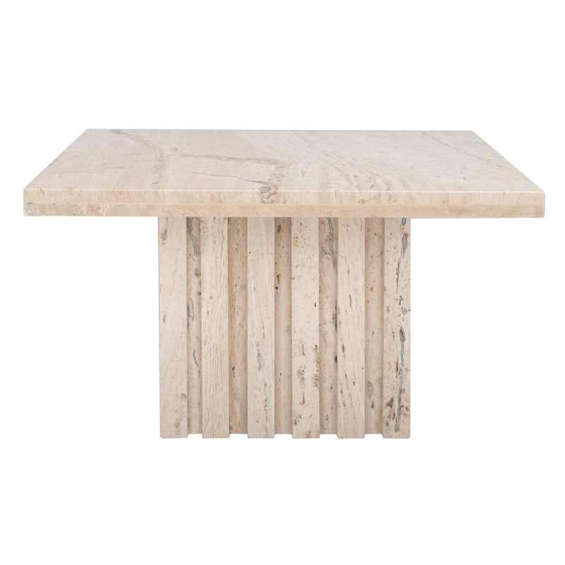 Off White Square Marble Accent Table, Fluted Base, 1-Piece