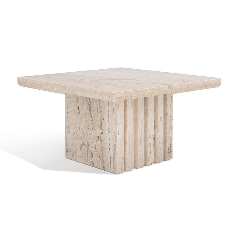 Off White Square Marble Accent Table, Fluted Base, 1-Piece