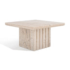 Off White Square Marble Accent Table, Fluted Base, 1-Piece