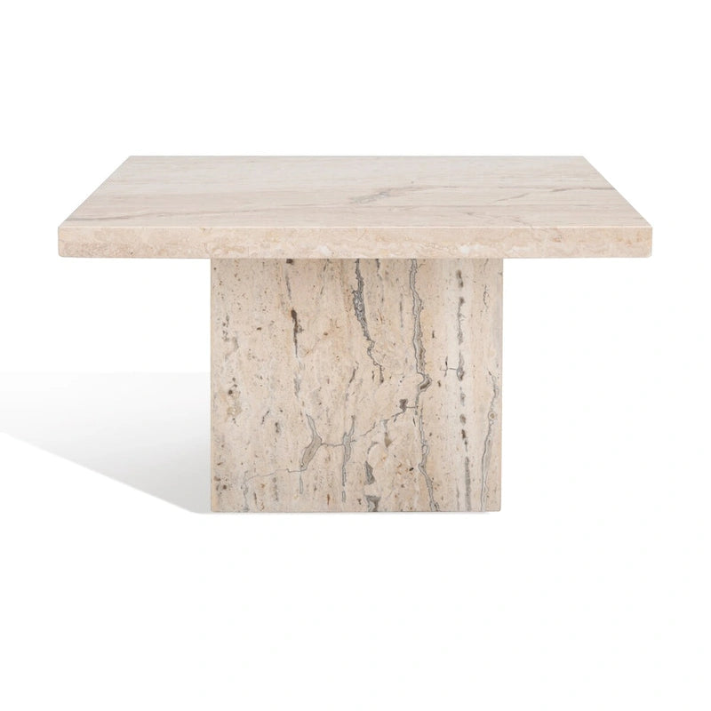 Off White Square Marble Accent Table, Fluted Base, 1-Piece