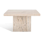Off White Square Marble Accent Table, Fluted Base, 1-Piece