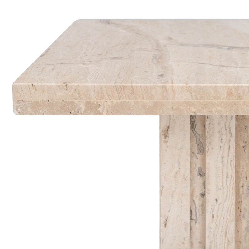 Off White Square Marble Accent Table, Fluted Base, 1-Piece